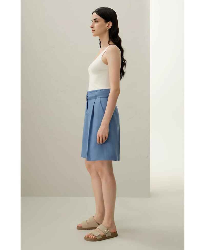 Lilysilk Women's Silk Linen Belted Shorts