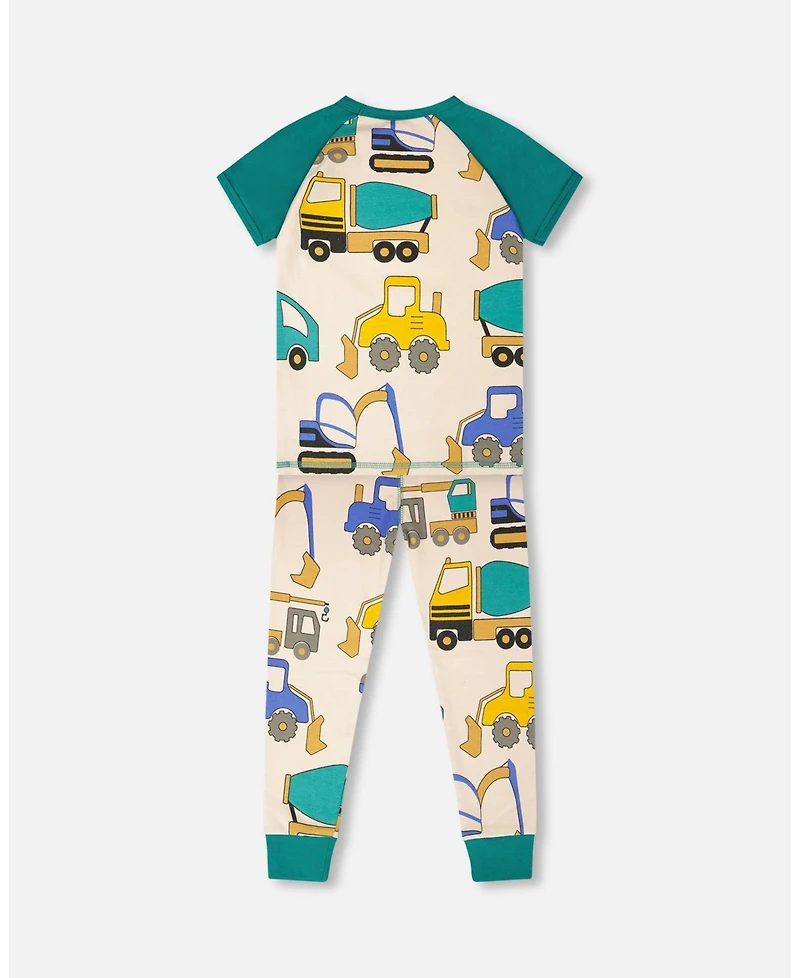 Deux par Deux Little Boys Cotton Two-Piece Pyjama Set Beige Truck Print
