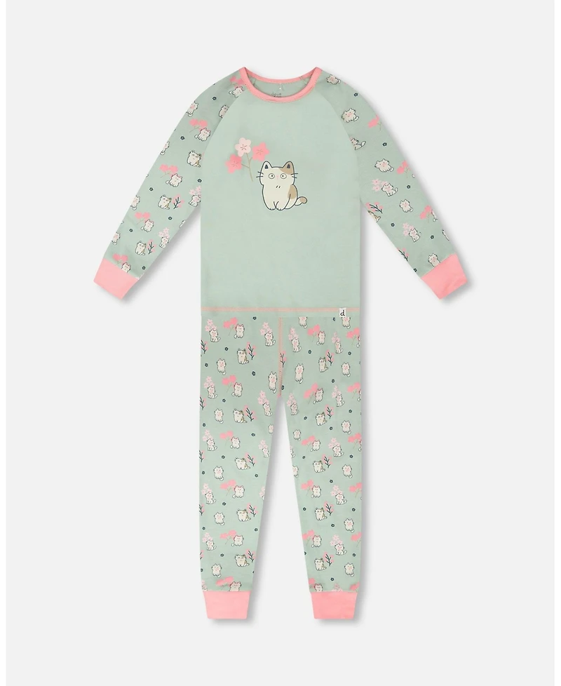 Deux par Deux Little Girls Cotton Two-Piece Pyjama Set Kitten Print