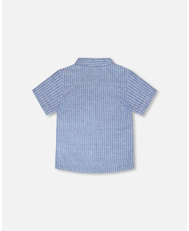 Deux par Deux Little Boys Printed Chambray Short-Sleeve Shirt Blue Denim Stripes