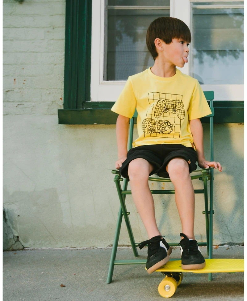 Deux par Deux Little Boys French Terry Shorts with Cross Seams