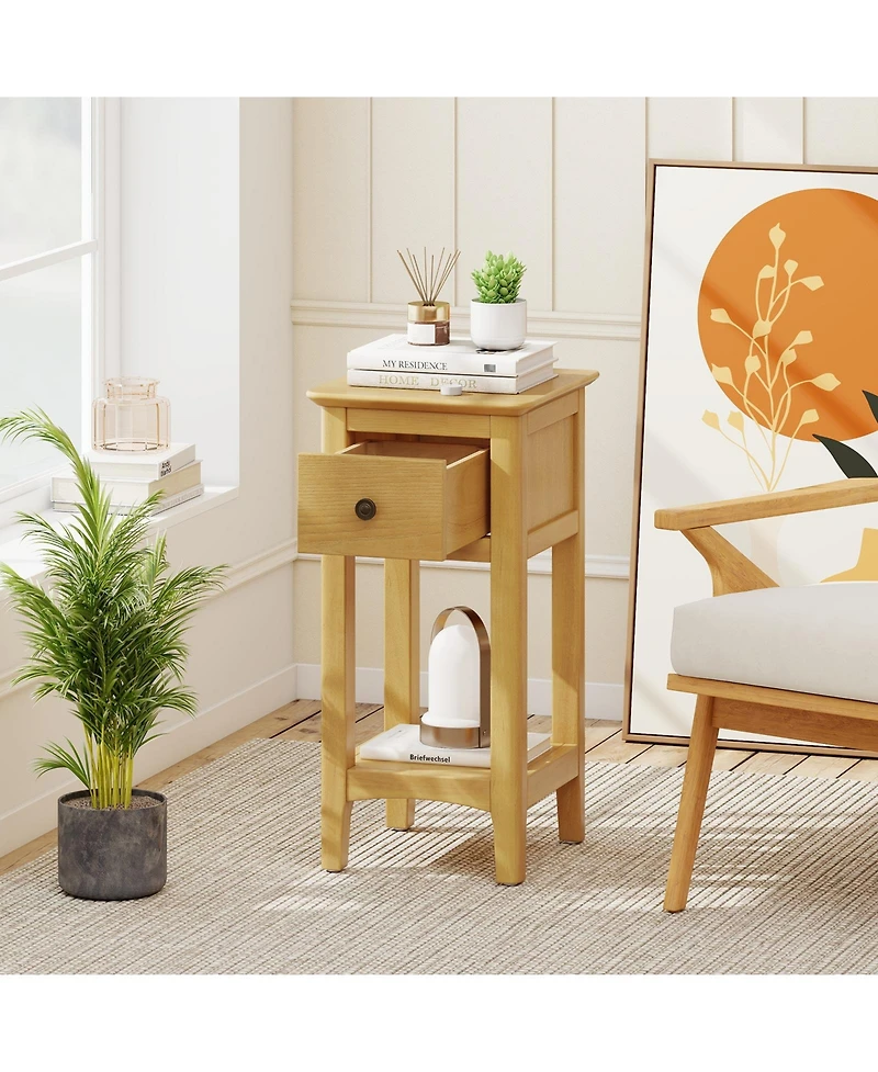 sumyeg 3-Tier Nightstand with Drawer and Open Storage Shelf