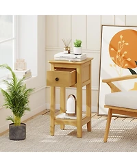 sumyeg 3-Tier Nightstand with Drawer and Open Storage Shelf