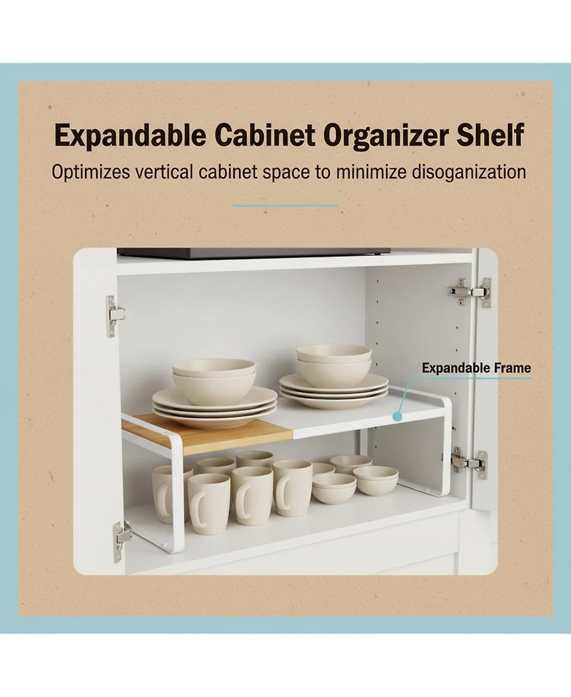 Yigii Expandable Stackable Cabinet Shelf Organizer Anti-slip Kitchen Pantry Closet Shoe Storage Adjustable