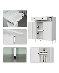 Yigii Metal Storage Cabinet Garage 2 Drawers Adjustable Shelf Locking Short Office Home