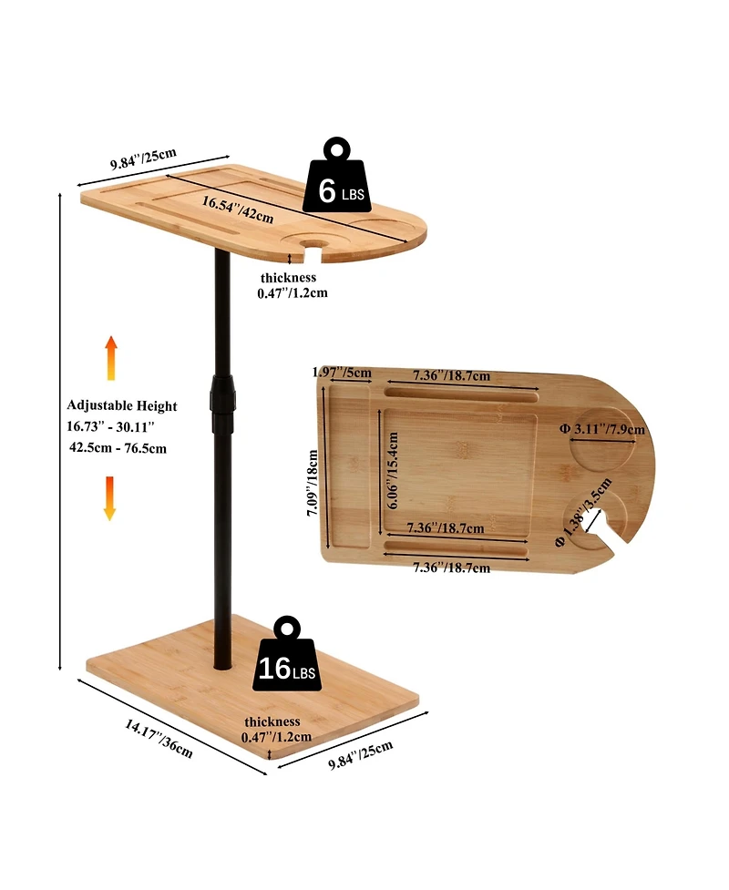 sumyeg Adjustable Bamboo C-Shaped Couch Tray Table Coffee Table with Oval and Rectangle Design