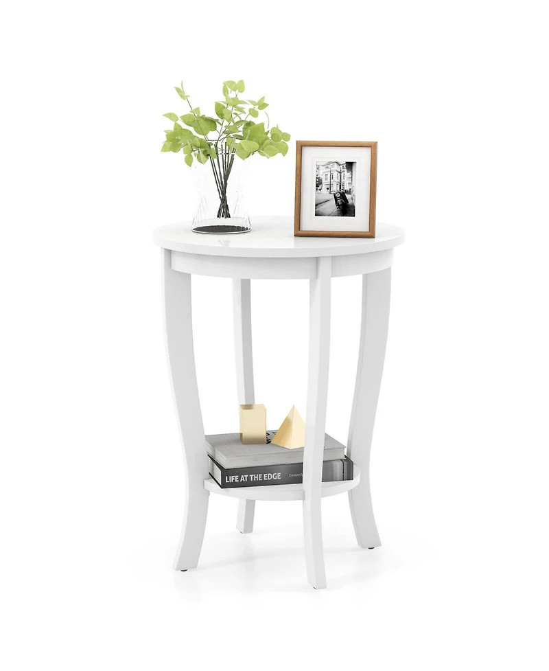 sumyeg 2-tier Round End Table with Solid Wood Legs