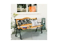 Clihome Garden Bench Chair Outdoor Wooden Loveseat with Iron Armrest