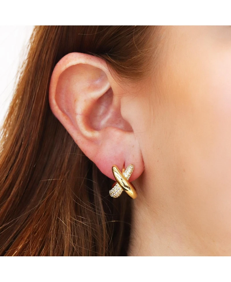 The Lovery Crossover Cz C-Hoop Earrings 14K Gold-Plated Sterling Silver