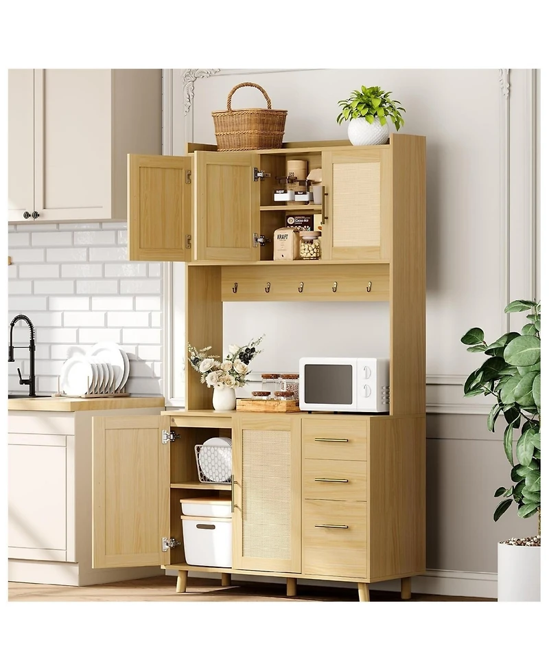 gaomon Kitchen Pantry Cabinet with Rattan Doors and Storage Drawers