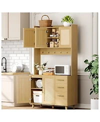 gaomon Kitchen Pantry Cabinet with Rattan Doors and Storage Drawers