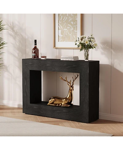 Rainsken Modern Rectangle Coffee Table, 47.2" Wood Center Table with 4 Drawers and 2 Display Shelves, Fluted Design for Living Room