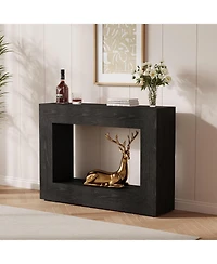 Rainsken Modern Rectangle Coffee Table, 47.2" Wood Center Table with 4 Drawers and 2 Display Shelves, Fluted Design for Living Room