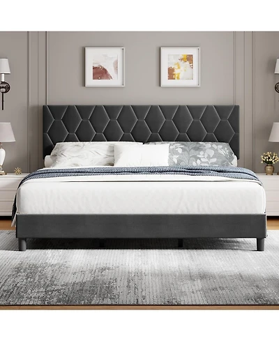 gaomon Bed Frame with Upholstered Headboard, Frame, Heavy-Duty Platform Strong Wood Slats
