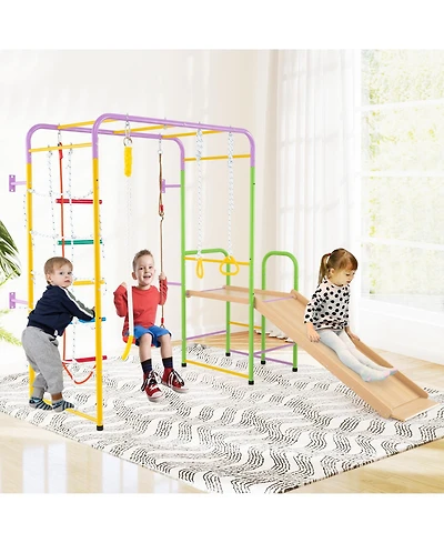 Slickblue Kids Indoor Climbing Playset 8 in 1 Jungle Gym Monkey Bars