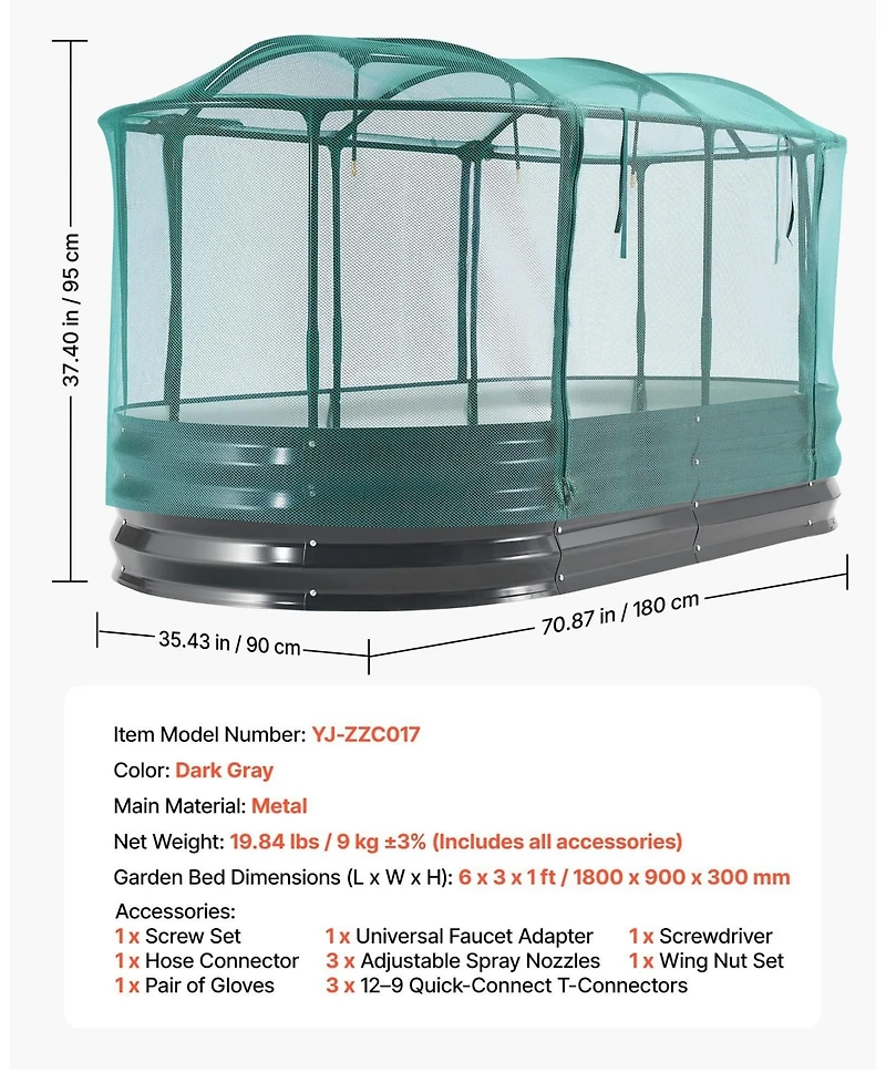 Sugift Galvanized Raised Garden Bed 6 x 3 x 1 ft with Self Watering System and Mesh Cover
