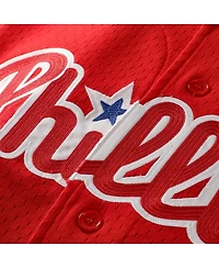 Mitchell & Ness Men's Jimmy Rollins Red Philadelphia Phillies Cooperstown Mesh Batting Practice Button-Up Jersey