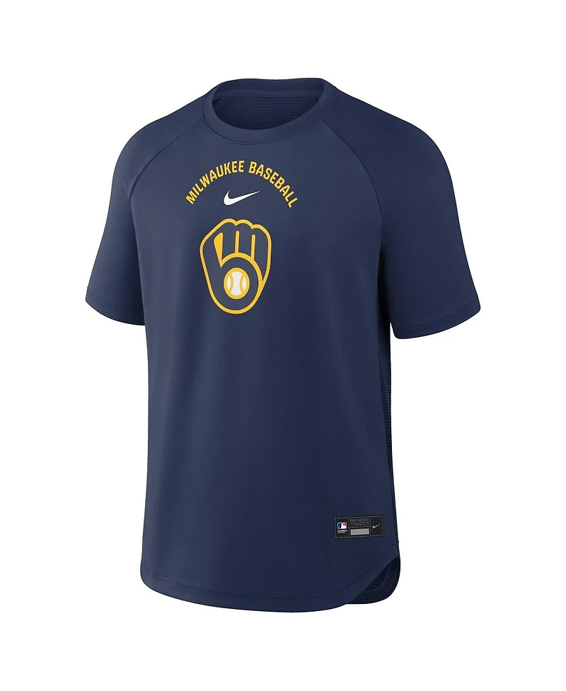 Nike Men's Navy Milwaukee Brewers Authentic Collection Batting Practice Pre-Game Raglan Dri-fit T-Shirt