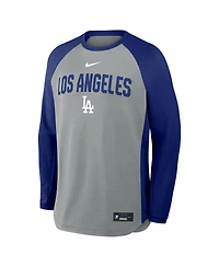 Nike Men's Heather Charcoal Los Angeles Dodgers Authentic Collection Raglan Dri-fit Sweatshirt