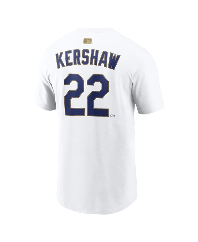 Nike Men's Clayton Kershaw White Los Angeles Dodgers 2026 Gold Collection Player Name Number T-Shirt