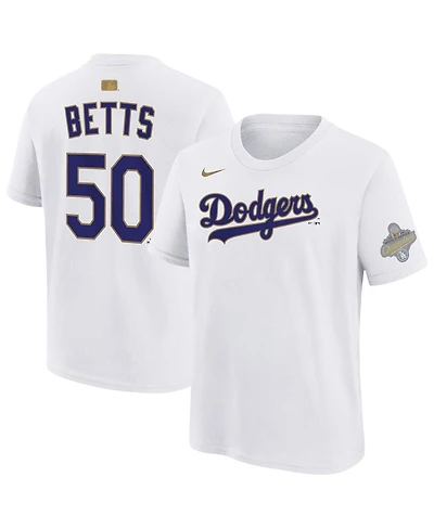 Nike Big Boys and Girls Mookie Betts White Los Angeles Dodgers 2026 Gold Collection Name Number T-Shirt