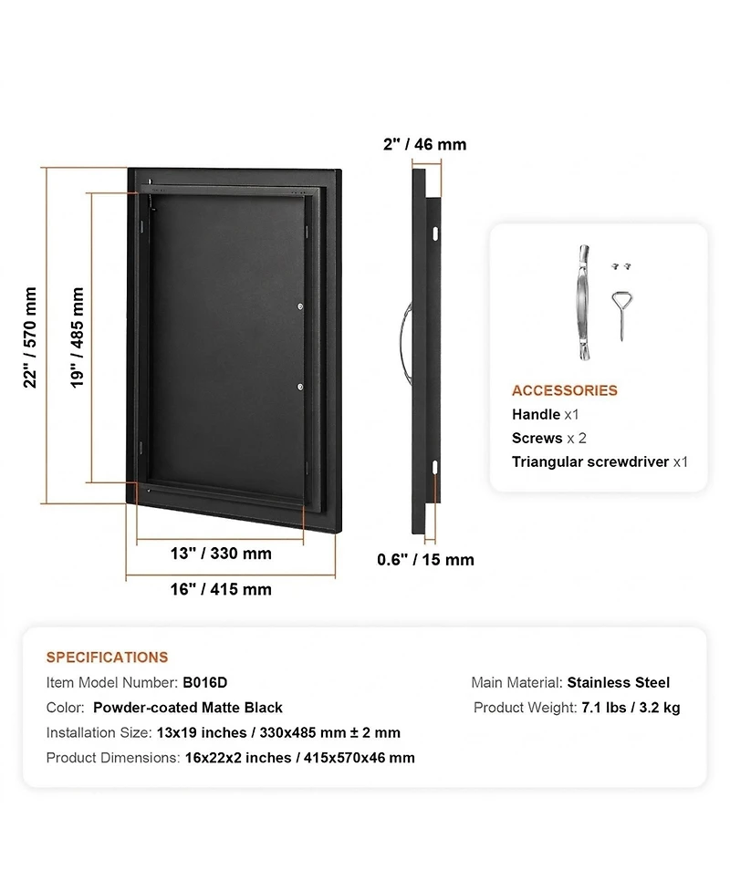 Sugift Single Stainless Steel Bbq Access Door 16W x 22H in for Bbq Island Grilling
