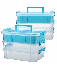 Gnuadz 2 pack 3-Tier Stackable Storage Box with Tray Handle Lid for School Office