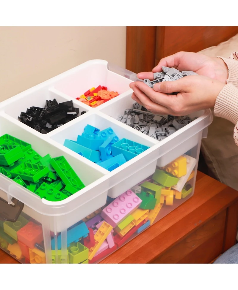 Gnuadz 17Qt Plastic Storage Box Removable Tray Craft Organizer Clear Container Bead Tool Sewing Playdoh