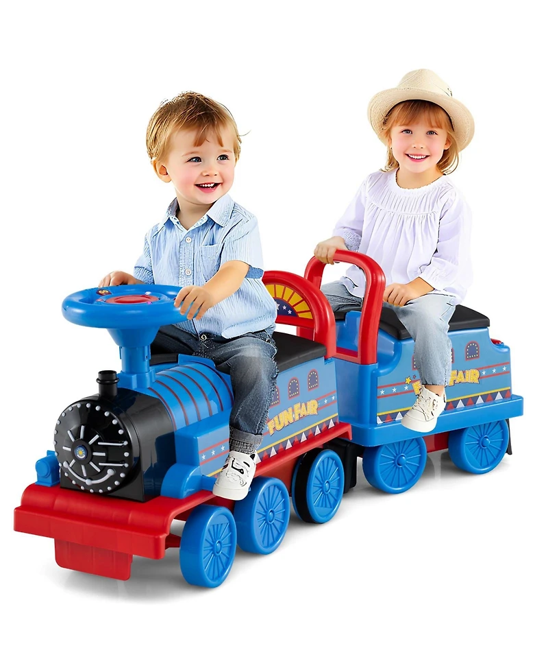 Slickblue Kids Ride On Train 6V 2 Seater Carriage Led Lights