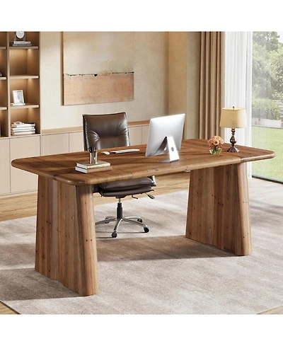 Tribesigns 63-Inch Solid Wood Executive Desk, Large Office Computer Desk with Heavy Duty Legs, Simple Study Writing Table Business Workstation