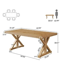 Tribesigns Solid Wood Dining Table for 4-6, 63-Inch Farmhouse Kitchen Table with Sturdy Legs, Wooden Rectangular Dinner Furniture
