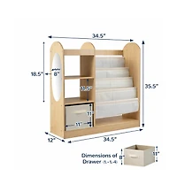 Gouun Kids Toy Storage Organizer with 4-Tier Sling Bookshelf and Full-Length Mirror