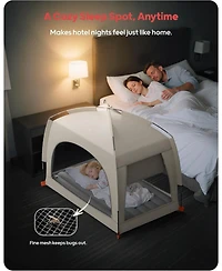 Qpau Inflatable Toddler Travel Bed with Tent – Lightweight Blow Up Kids Air Mattress with Hand Pump – Indoor and Outdoor Portable Sleepi