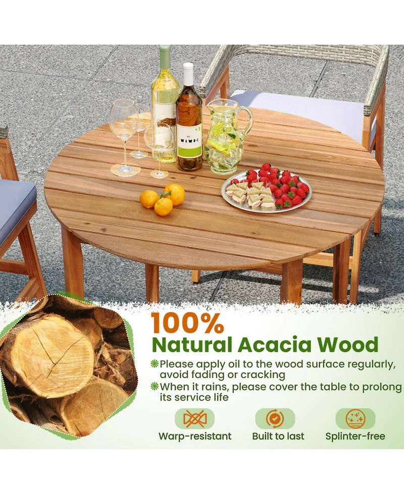 Gouun 36 in Round Acacia Wood Outdoor Dining Table for 4 People