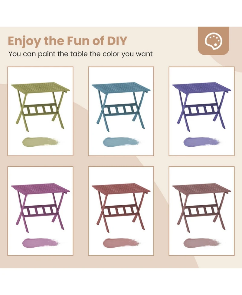 Gouun 36 in Acacia Wood Folding Patio Dining Table with Umbrella Hole