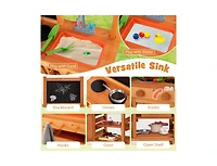 Hongge Wooden Pretend Play Kitchen with Adjustable Canopy for Kids
