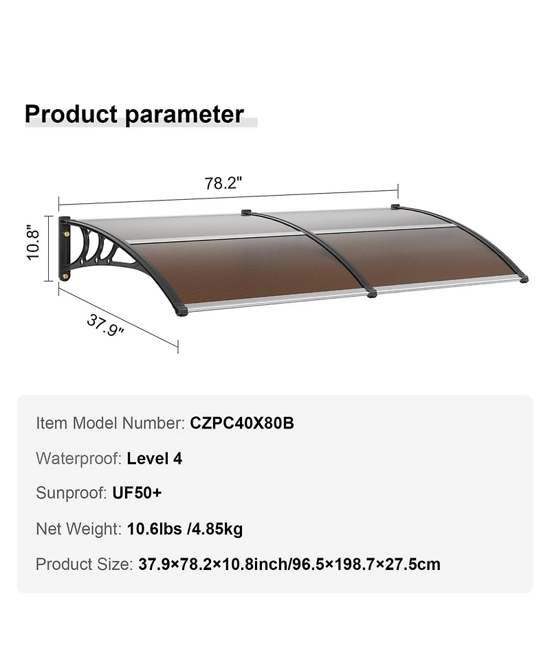 Sugift Window Door Awning Canopy with Uv and Rain Protection for Entry Doors