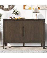 Rainsken Farmhouse Sideboard, 47.25" Wooden Buffet Cabinet with Pine Veneer, Adjustable Feet and Metal Handles for Living Room, Kitchen