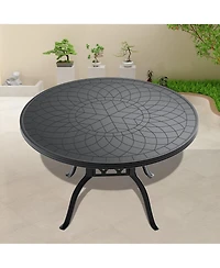 Clihome 47.24-inch Cast Aluminum Patio Dining Table With Frame and Carved Texture on the Tabletop