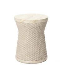 LuxenHome 18.7" Woven Texture Outdoor Side Table with Storage, Round Patio Table with Ice Bucket for Garden, Balcony