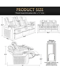 Streamdale Furniture 86.6" Power Recliner 3 Pc: Top-Grain Nappa, Adjustable, Smart Charging, Rgb Led