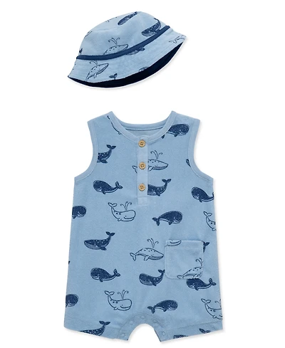 Little Me Baby Boys' Sleeveless Romper and Hat, 2-Piece Set