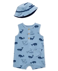 Little Me Baby Boys' Sleeveless Romper and Hat, 2-Piece Set