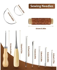 Gnuadz 7-in-1 Leather Working Tools Beginners Kit Waxed Thread Groover Awl Stitching Punch Leathercraft Gifts
