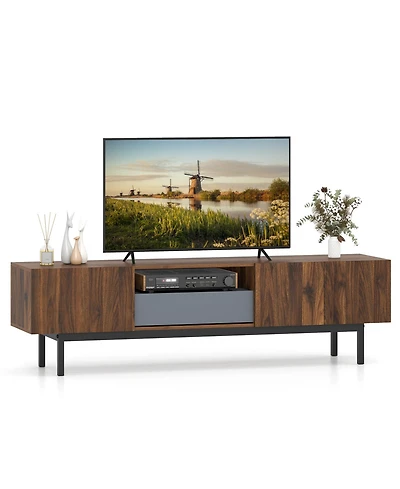Sugift Modern Mid Century Tv Cabinetfor TVs with Drawer-Walnut