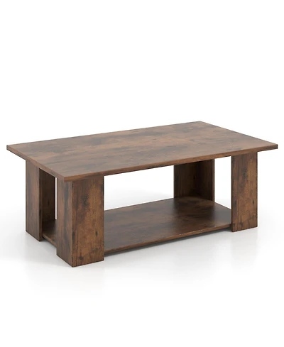 Gouun 41-Inch 2-Tier Wooden Coffee Table with Open Storage Shelf