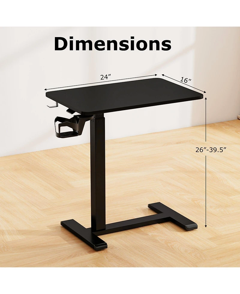 Gouun Mobile Height Adjustable Overbed Table with Cup Holder, 24 x 16 in