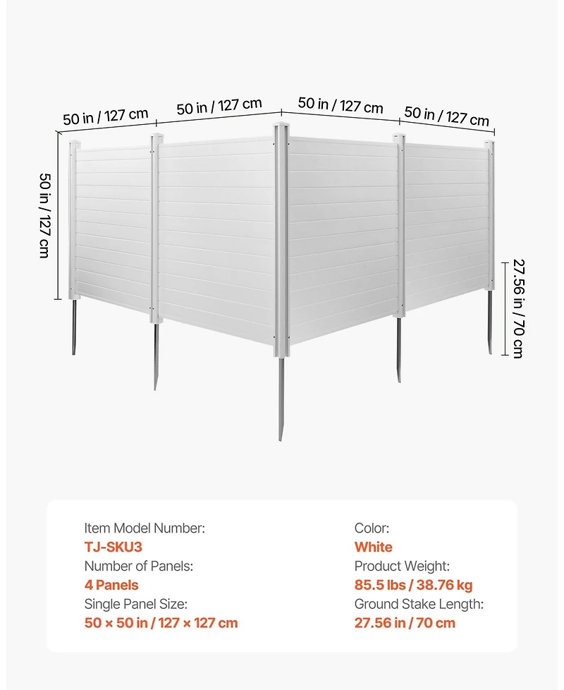 Sugift 4 Panel Outdoor Privacy Screen 50 x 50 in Vinyl Fence for Trash Can and A C
