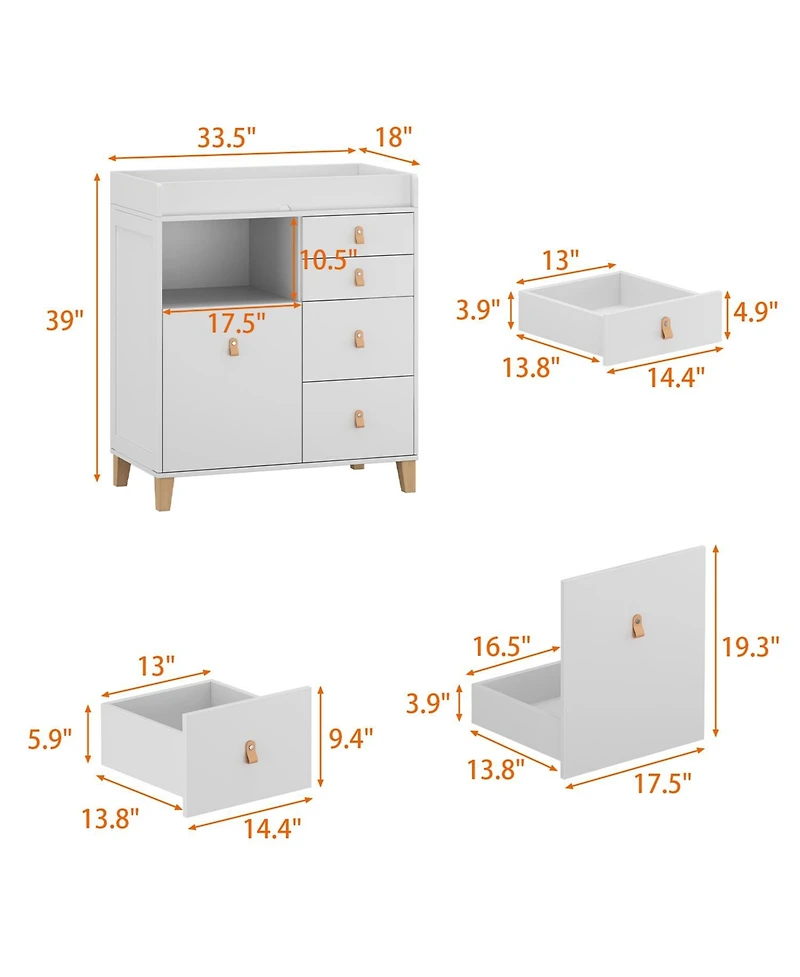 Famapy 5-Drawer Changing Table,Stylish Chest of Drawers, Dresser, Storage Cabinet with Open Shelf