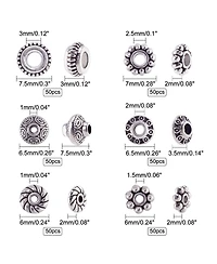 Gnuadz 300pcs 6 Style Tibetan Metal Alloy Spacer Beads Tube Flower Flat Rondelle Bracelet Necklace Earring Jewelry Making